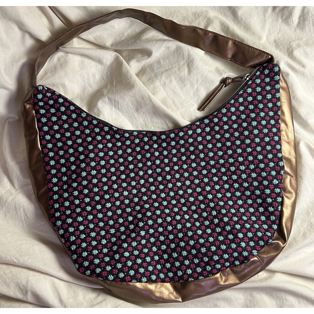 Crescent Shaped Shoulder Bag Purse Women's Patchwork Handbag Boho Floral Cottage - Picture 3 of 8